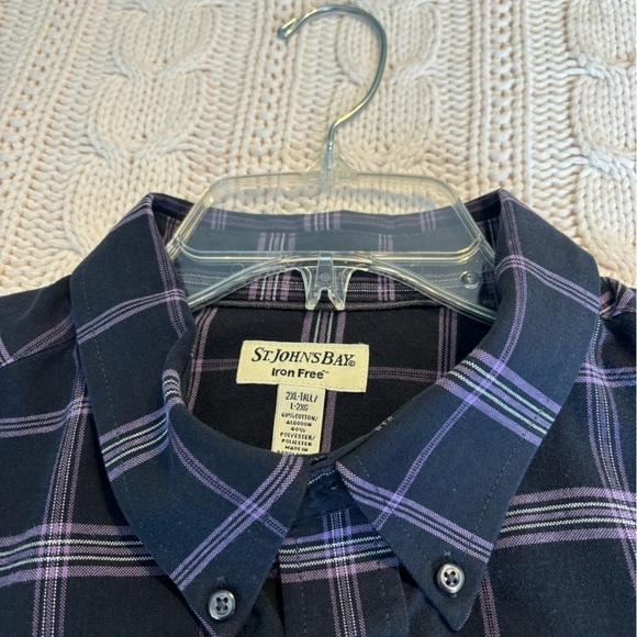 St John’s Bay Brushed Cotton Purple and Black Men’s button front Sz 2XL Tall - Picture 3 of 5